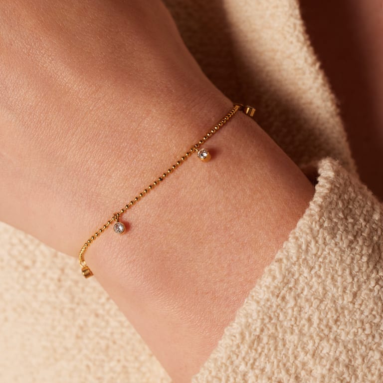 Stainless steel goldplated fantasiearmband  met hanger met zirkonia voor dames