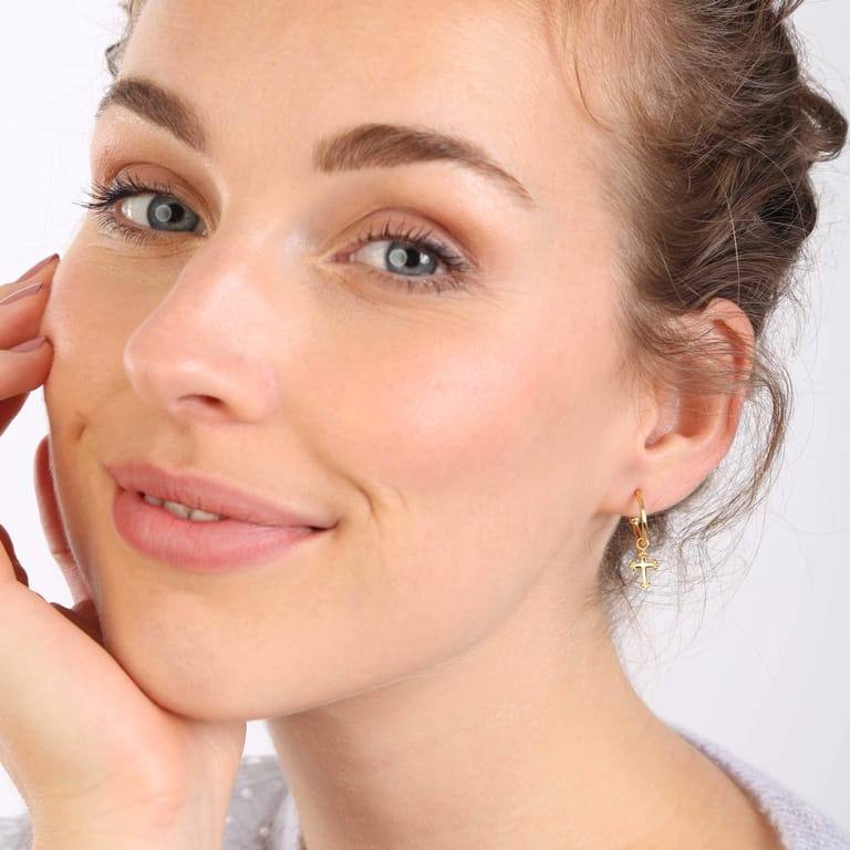 Zilveren oorbelhanger gold kruis Mix&Match