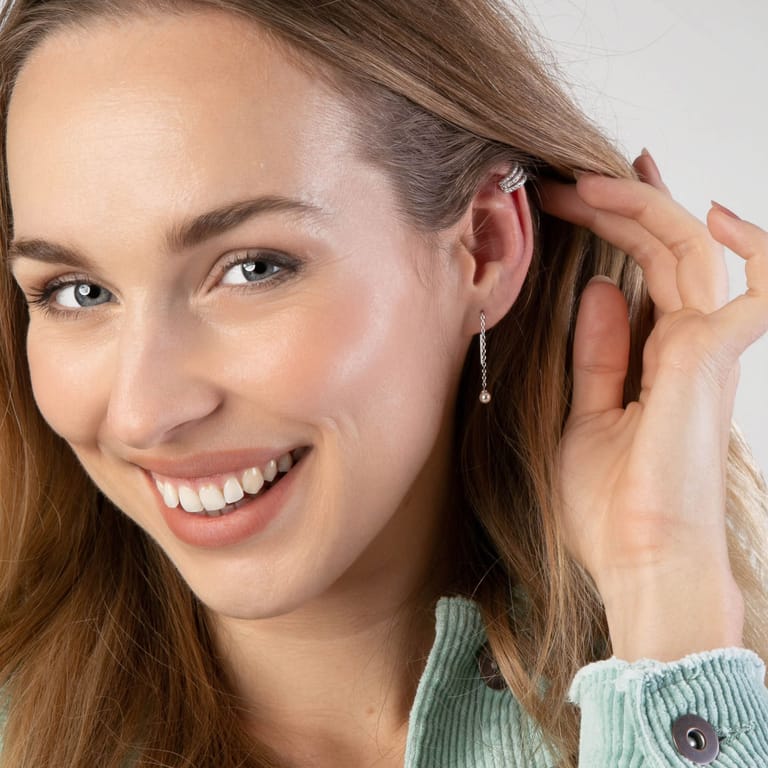 Zilveren earcuff driedubbel met zirkonia voor dames