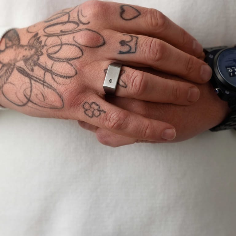 Gerecycleerd stainless steel heren zegelring met zirkonia