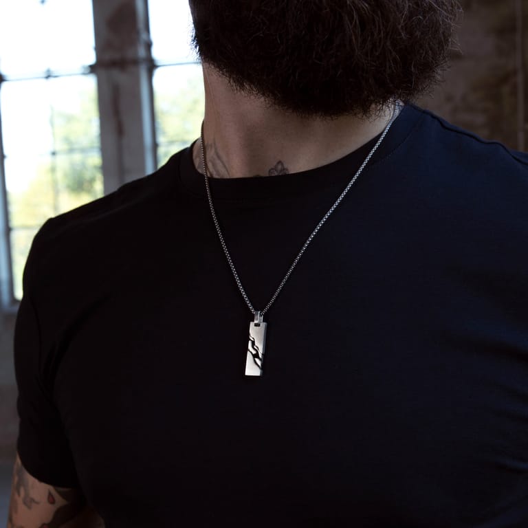 Gerecycled stainless steel herenketting met hanger plaat