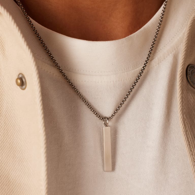 Gerecycled stalen herenketting met smalle hanger plaat
