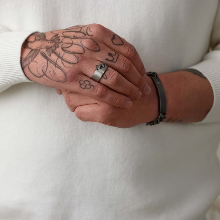 Gerecycled stalen herenring mat met schakel