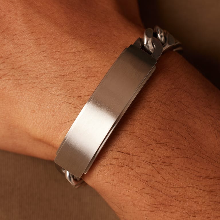 Gerecycled stainless steel plaatarmband mat met gourmetschakel