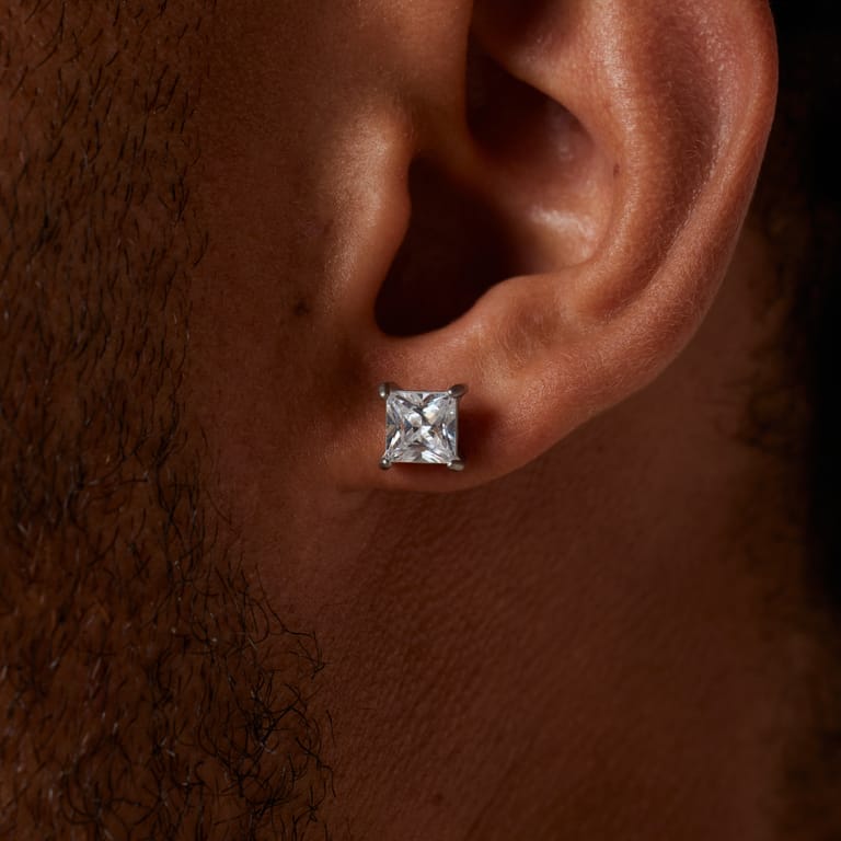 Ohrringe, Edelstahl, viereckig, mit Zirkonia, 6 mm