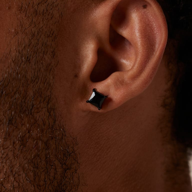 Ohrringe, Edelstahl, schwarz, viereckig, mit Zirkonia, 6 mm