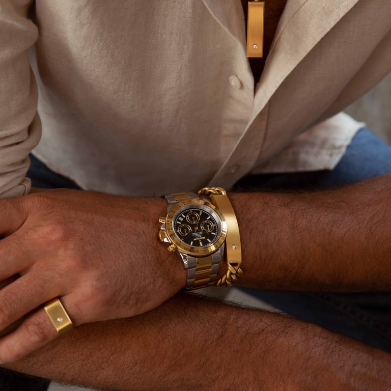 Stalen goldplated herenketting met hanger graveerplaat met zirkonia