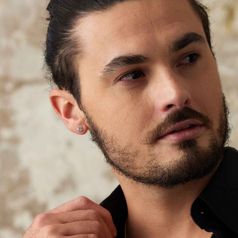 Gerecycled stainless steel oorknoppen golplated met zirkonia rond 8mm voor heren