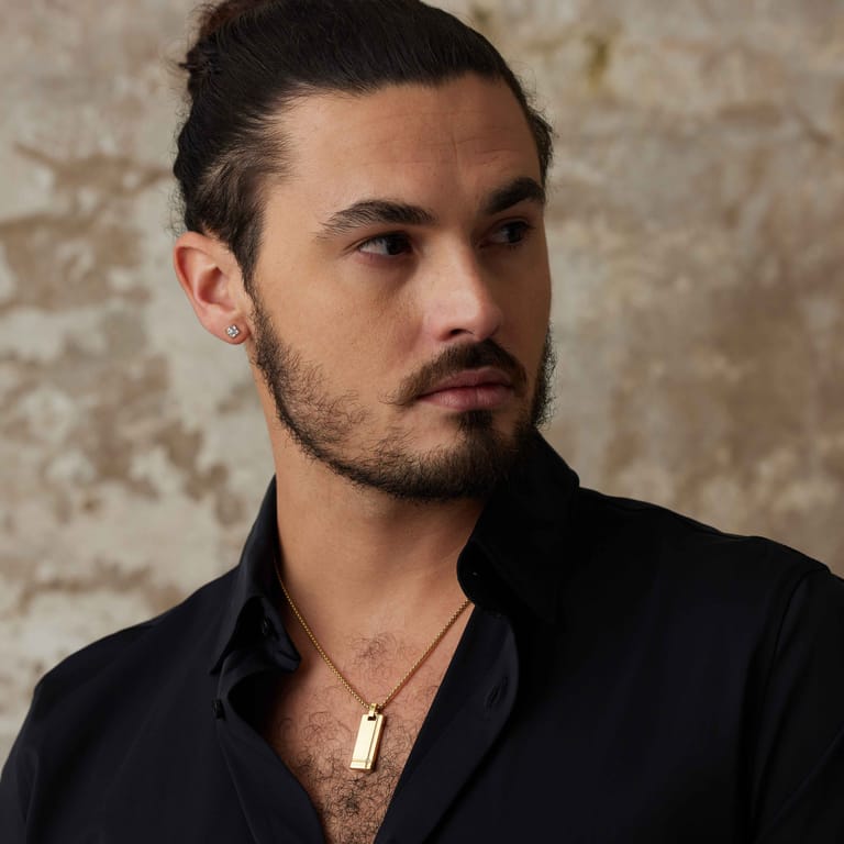 Gerecycled stainless steel oorknoppen goldplated met vierkante zirkonia 6mm voor heren