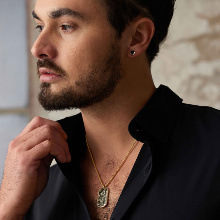 Gerecycled stainless steel oorknoppen golplated met vierkante zirkonia 8mm voor heren