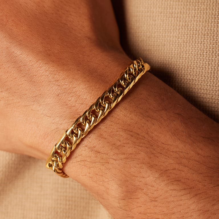 Gerecycleerd stainless steel goldplated armband met gourmetschakel