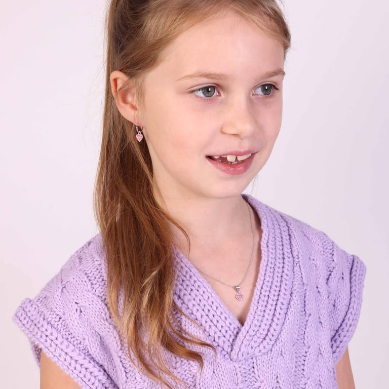 Kinderhalskette, 925 Silber, mit Herz, hellrosa, Kristall