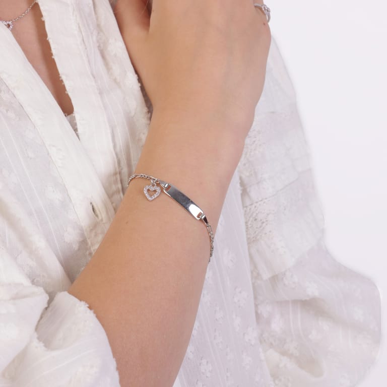 Kinderarmband, 925 Silber, Herz, hellrosa, Zirkonia