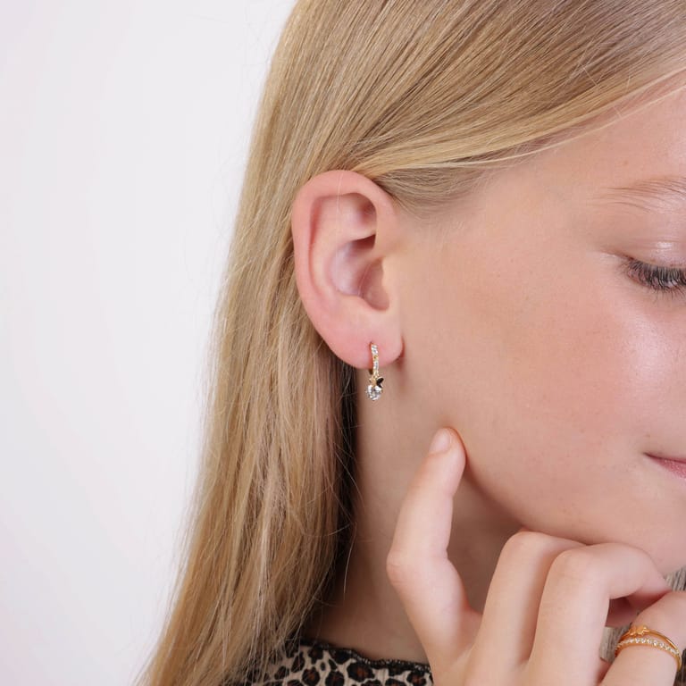 Zilveren kinderoorbellen goldplated vlinder met zirkonia