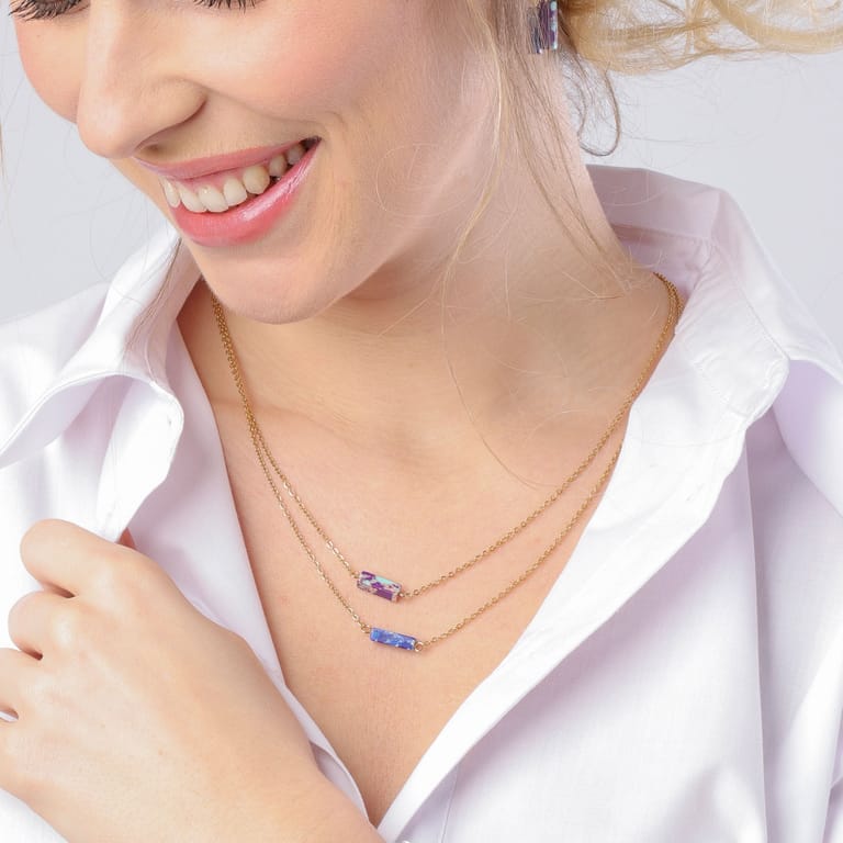 Stalen goldplated ketting met hanger met lapis lazuli voor dames