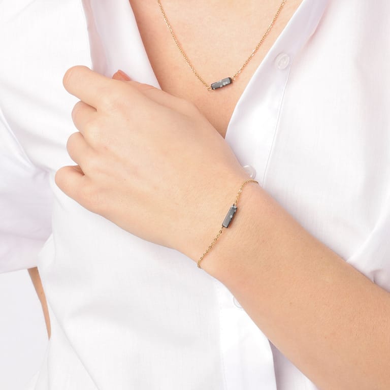 Black Jasper stalen 14 karaat goldplated armband