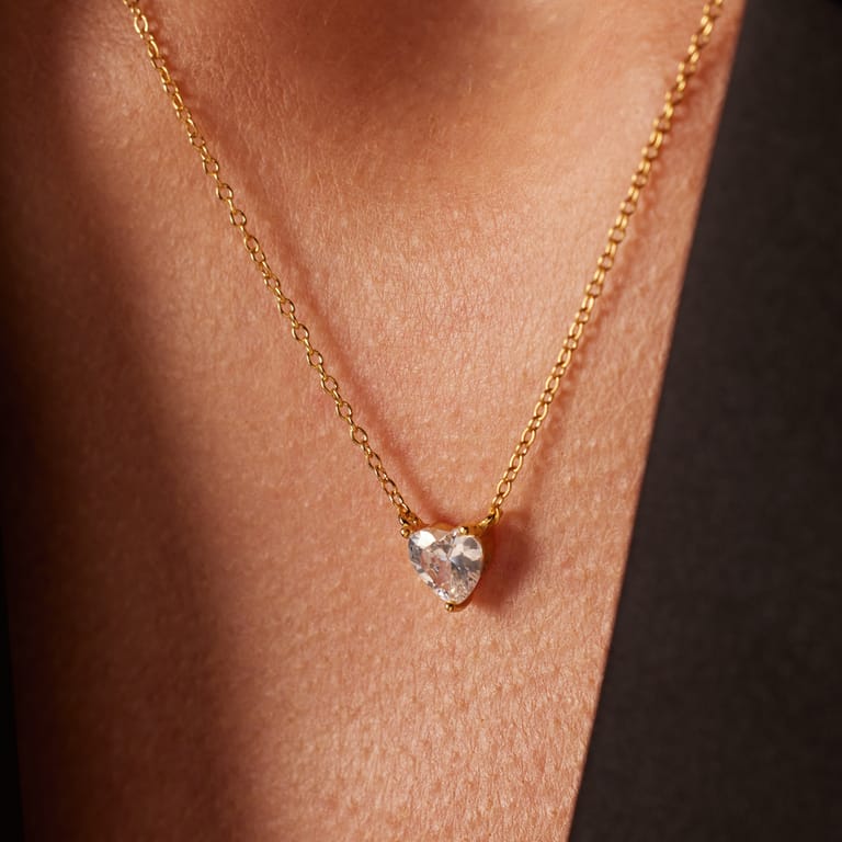 Zilveren goldplated ketting Love month stones hart