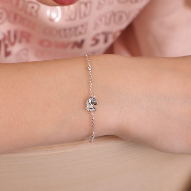 Kinderarmband, 925 Silber, Einhorn, Zirkonia