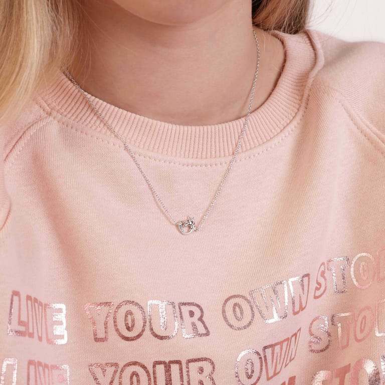Zilveren kinderketting met hanger unicorn zirkonia