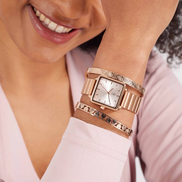 Guess stalen roseplated bangle armband 4G logo
