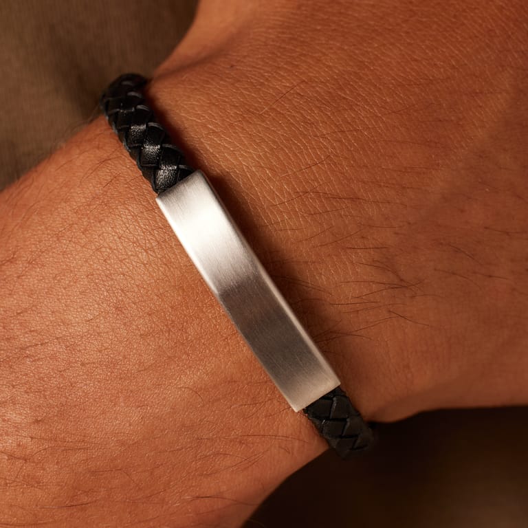 Plattenarmband für Herren, Edelstahl matt, schwarz