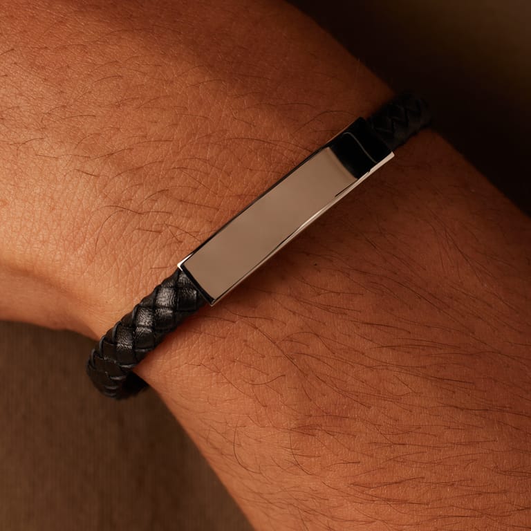 Plattenarmband für Herren, Edelstahl, schwarz