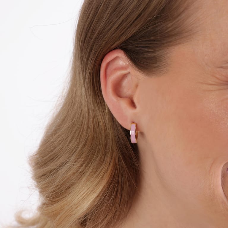 Stalen goldplated oorringen met emaille paars voor dames