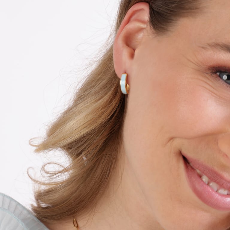 Stalen goldplated oorringen met emaille blauw voor dames