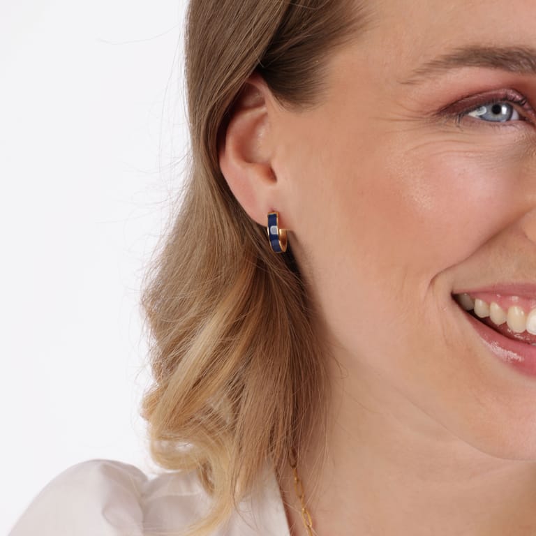 Stalen goldplated oorringen emaille donkerblauw voor dames