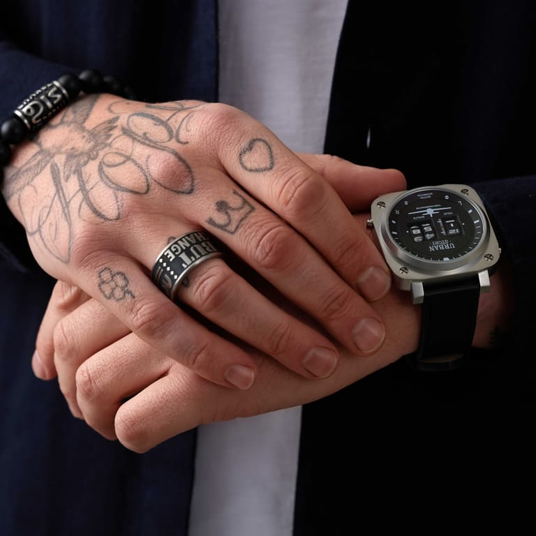 Stainless steel herenring mat/zwart met tekst