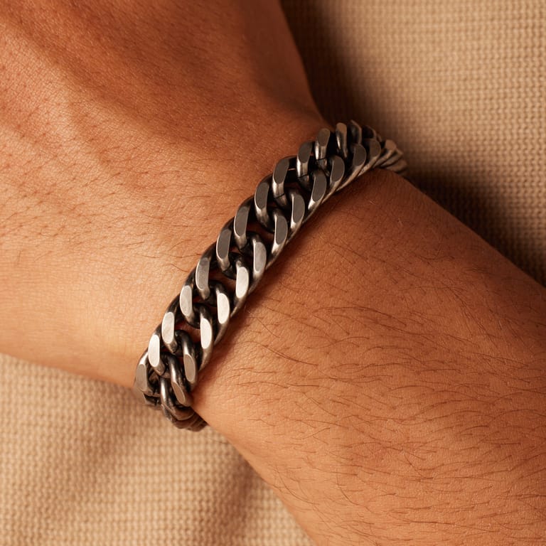 Gerecycleerd stalen herenarmband gourmetschakel