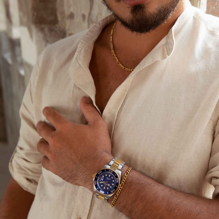 Stalen goldplated herenschakelarmband