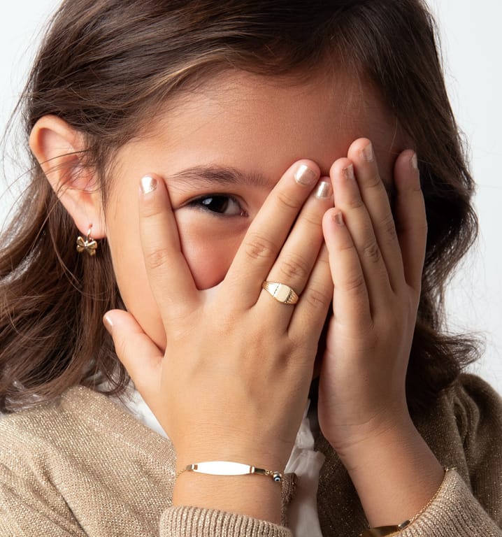 Plattenarmband für Kinder, 750 Gelbgold, böses Auge