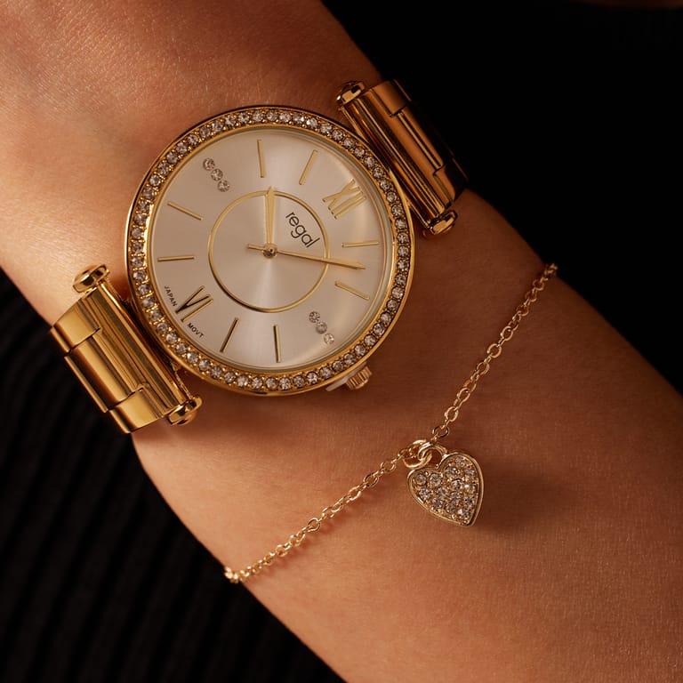 Regal Cadeau Set Dames Horloge Goudkleurig met gratis armband