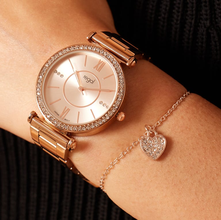 Regal Cadeau Set Dames Horloge Rosekleurig met gratis armband