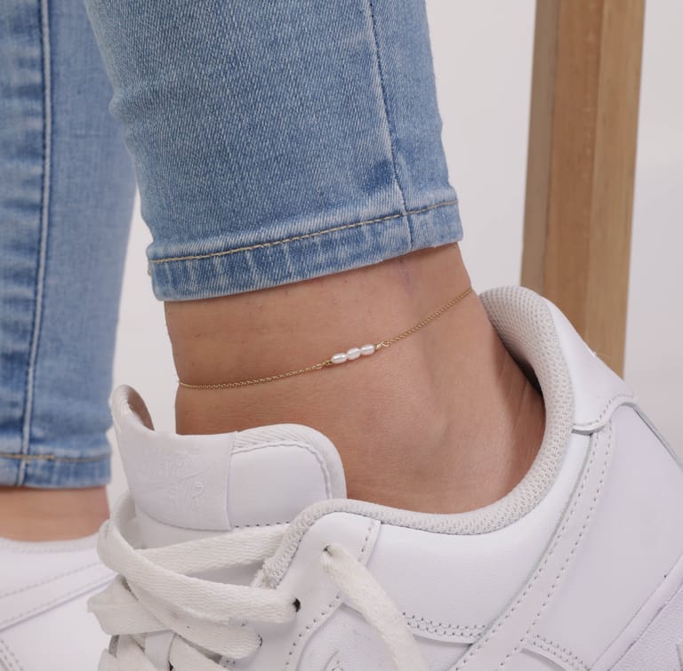 Zilveren goldplated enkelbandje met parel voor dames