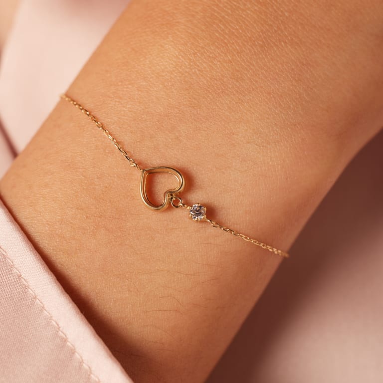 14 Karaat gouden armband hart en zirkonia