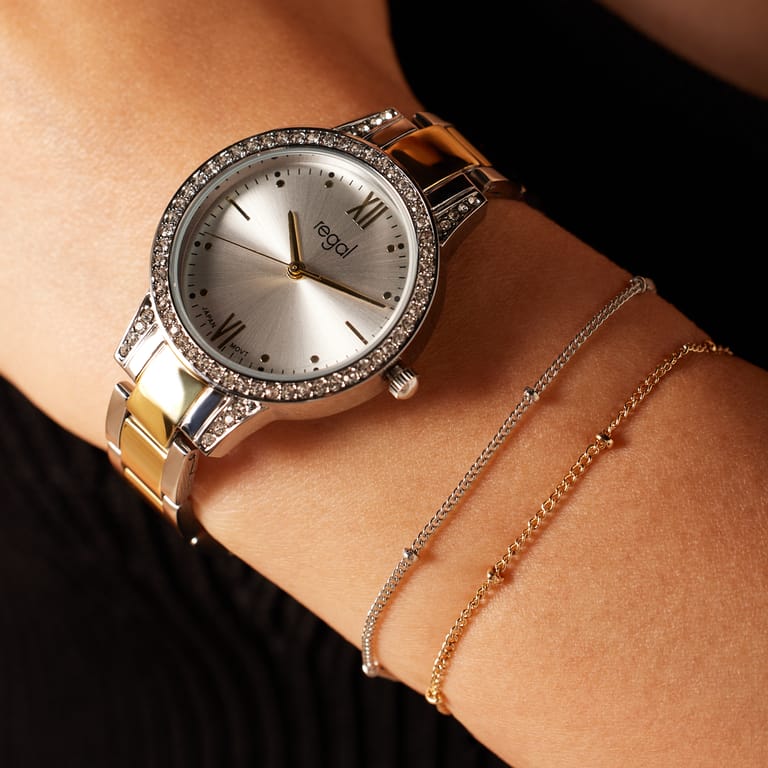 Regal Set Damenarmbanduhr Bicolor mit Armbändern RG3043-01
