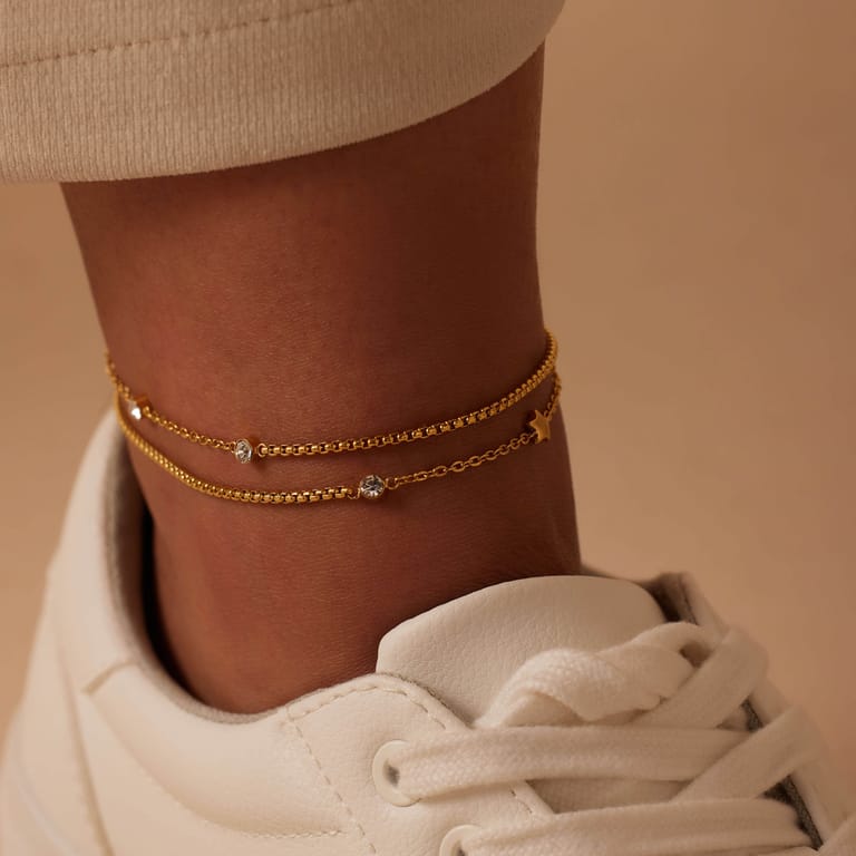 Stalen goldplated enkelbandje ster met kristal voor dames