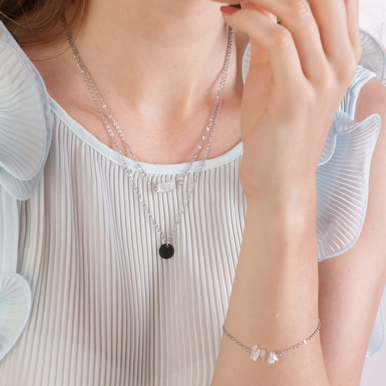 LuLu Jewels stalen ketting met muntje en moonstone voor dames