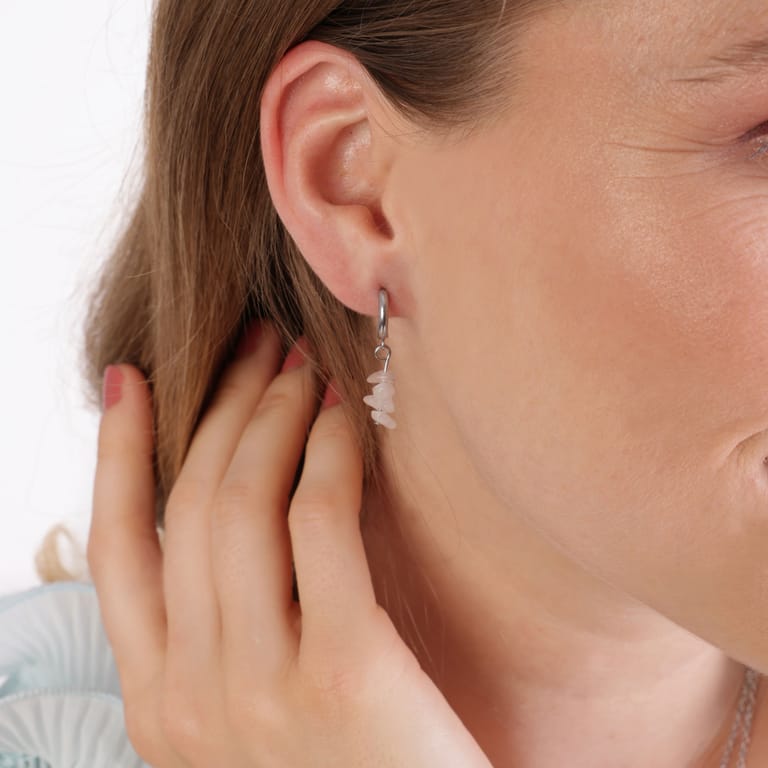 Ohrringe, Edelstahl, mit Rosenquarz