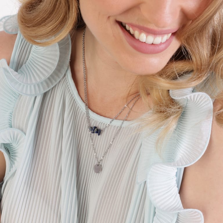 LuLu Jewels stalen ketting met muntje en lapis lazuli voor dames