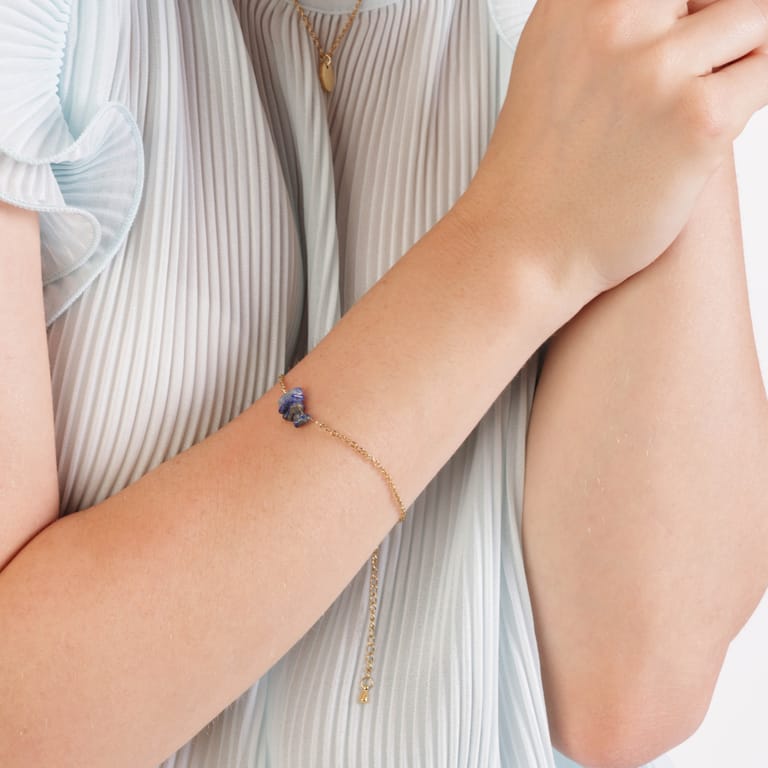 Stainless steel goldplated fantasiearmband met hanger met lapis lazuli voor dames