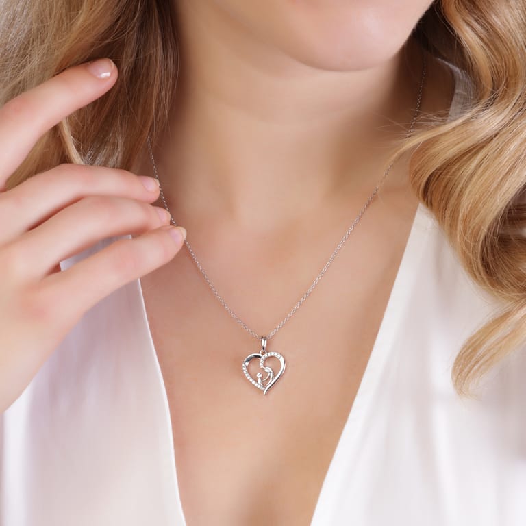Zilveren ketting met hart moeder en kind zirkonia voor dames