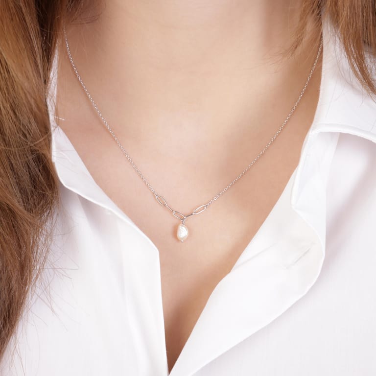 Halskette, 925 Silber, mit Anhänger, Süßwasserperle