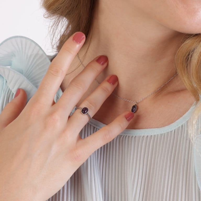 Ring, 925 Silber, mit Edelstein, Amethyst