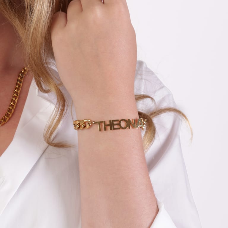 Stainless steel goldplated naamarmband gourmetschakel