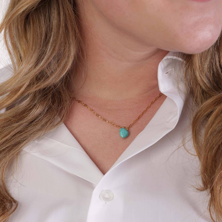 Stalen goldplated ketting met hanger hart met turquoise voor dames