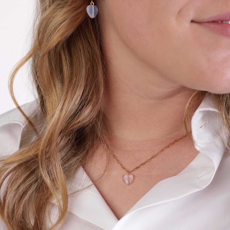 LuLu Jewels stalen goldplated ketting met hartje maansteen voor dames