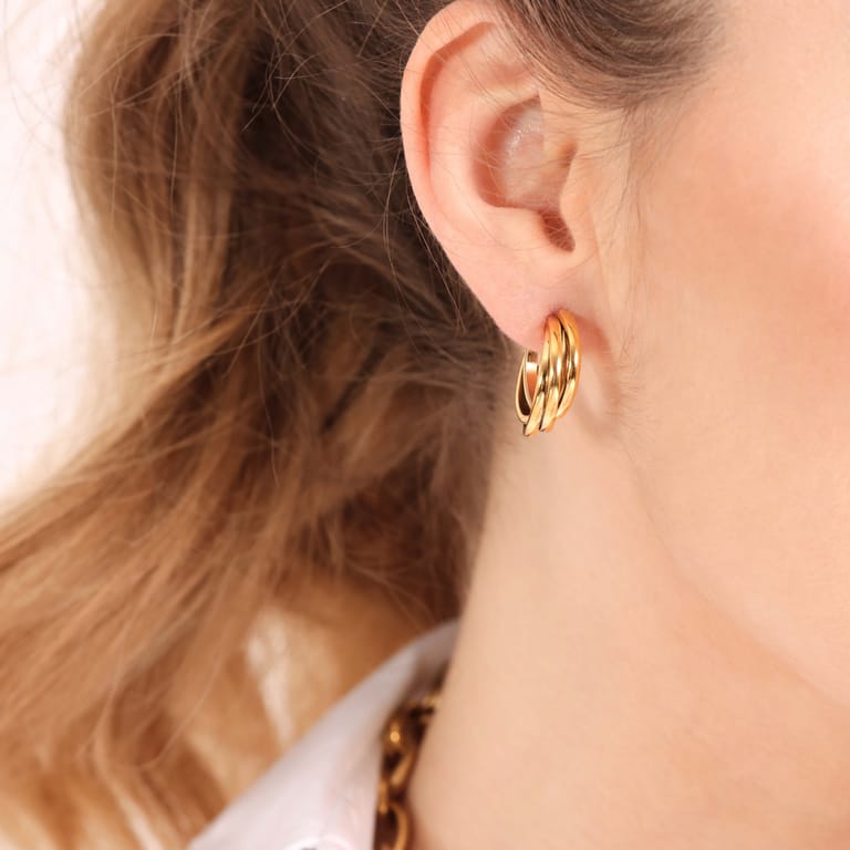 Camille gerecycled stalen 18 karaat goldplated oorringen voor dames